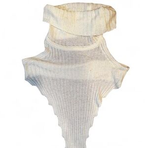 Cream Ribbed Knit Turtleneck Top